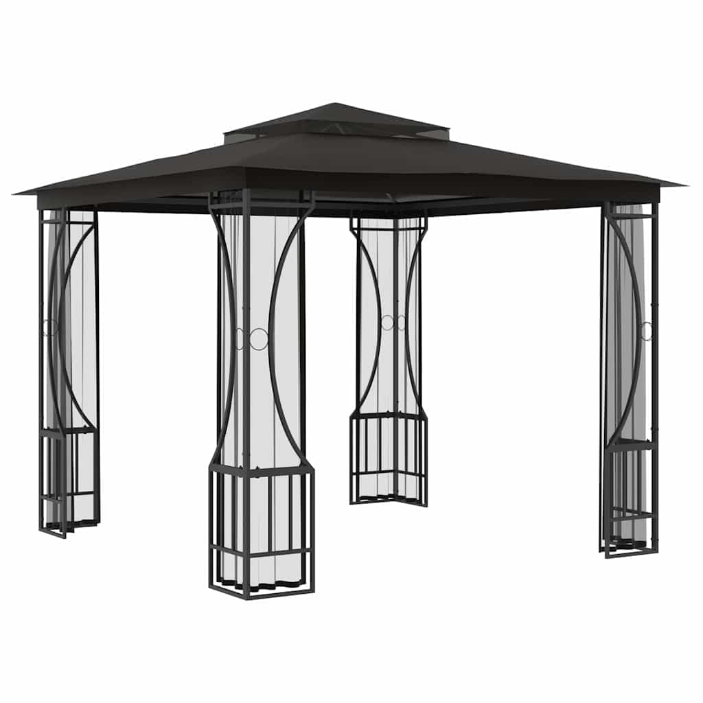 Gazebo with Nets 9.8x9.8x8.7 ft Anthracite Steel Frame E722
