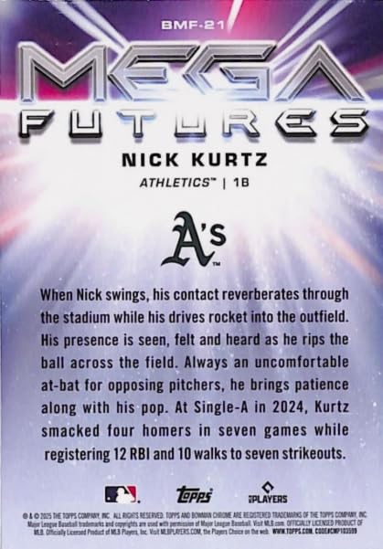 2025 Bowman Chrome Nick Kurtz Mega Futures Mojo Refractor Baseball Rookie Card T94277