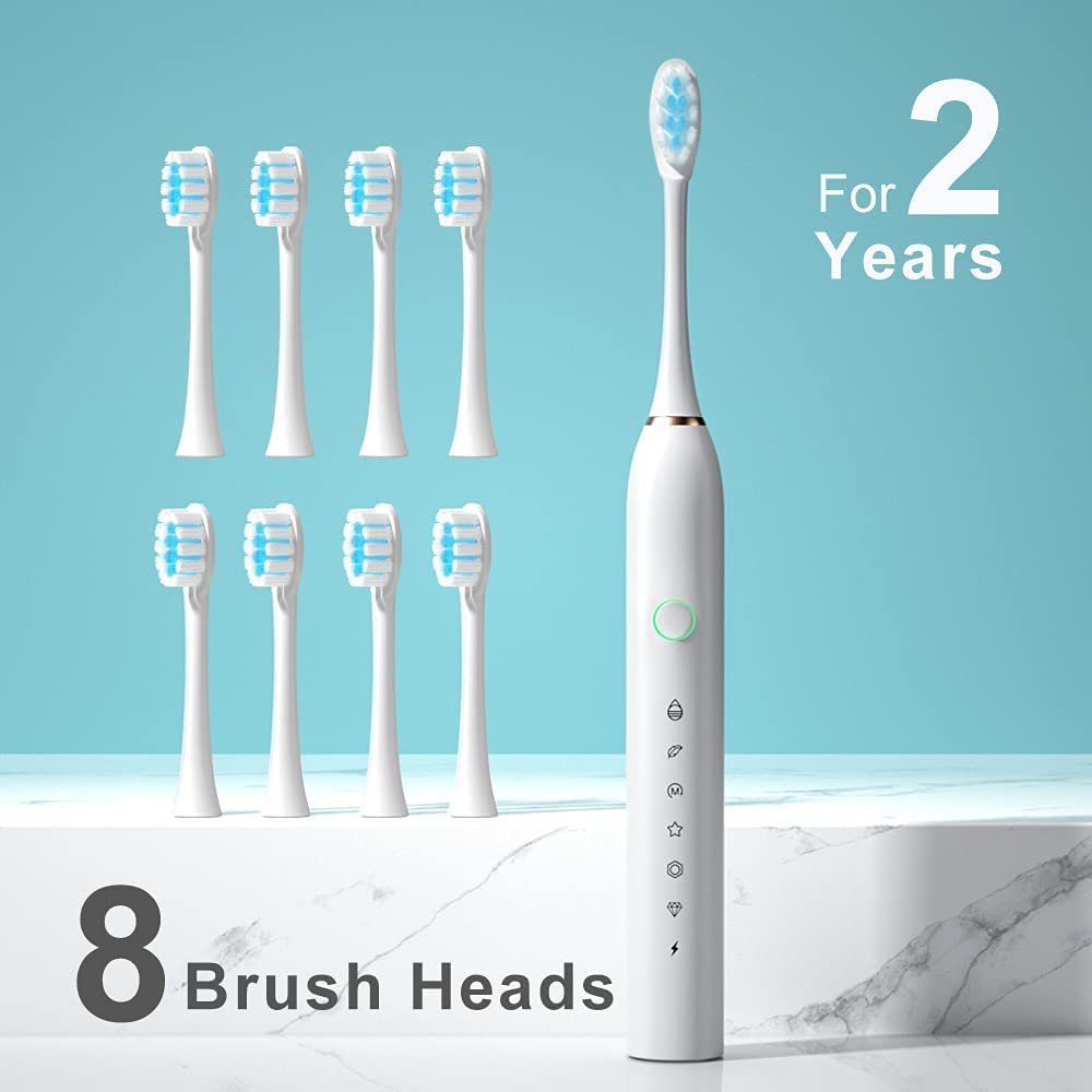 2 Pack Electric Toothbrush with 8 Brush Heads Black+White X2451