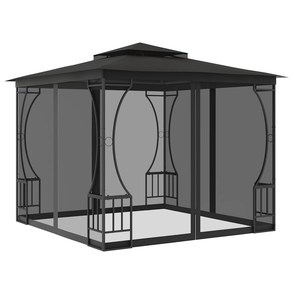 Gazebo with Nets 9.8x9.8x8.7 ft Anthracite Steel Frame E722