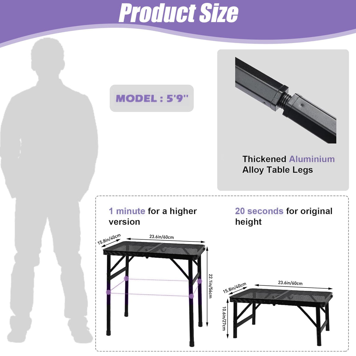 Black Adjustable Folding Camping Table G212647