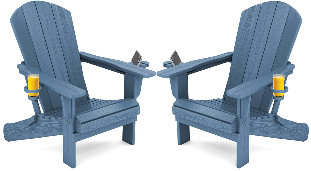 Blue Foldable Adirondack Chair Set of 2 with Cup Holders V414533