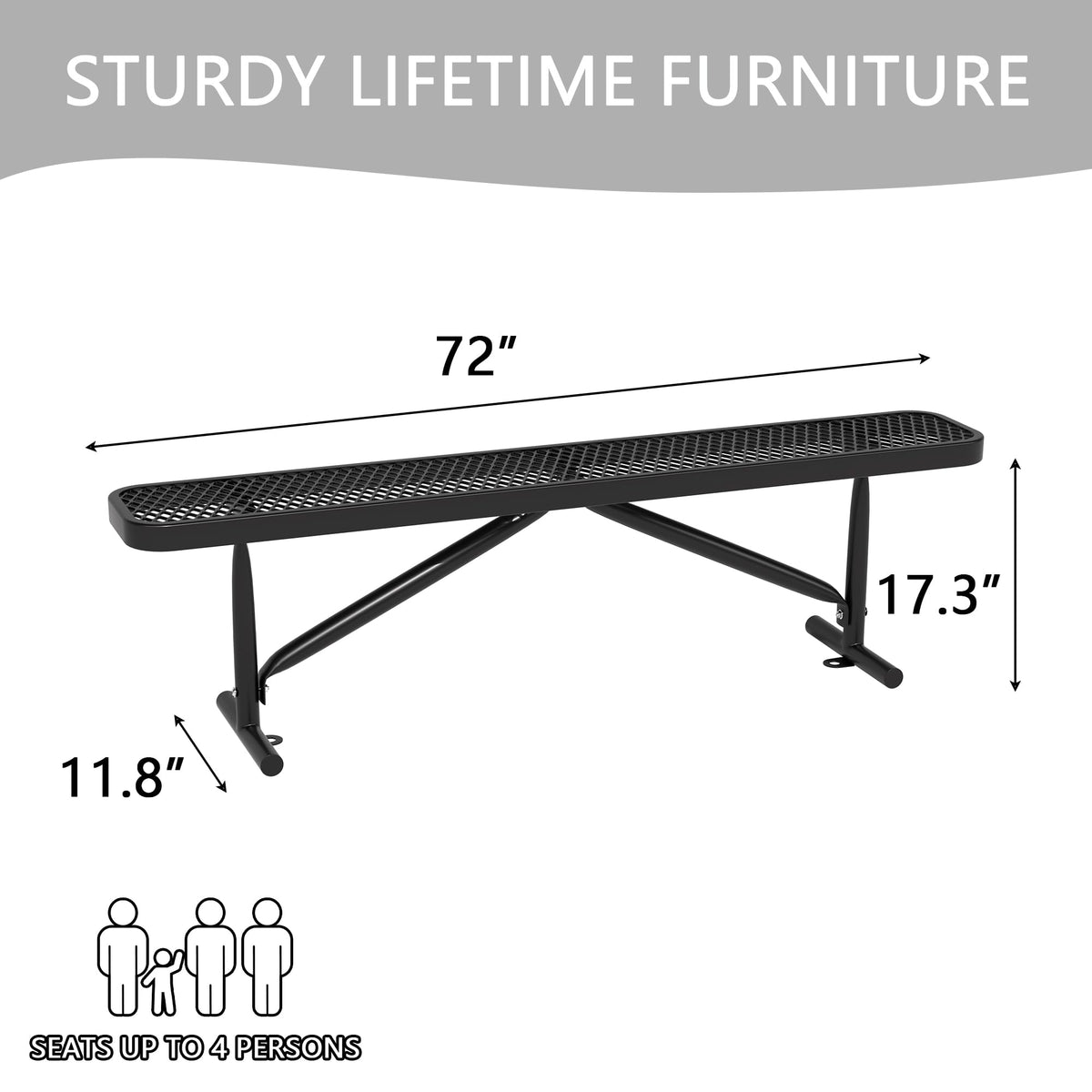 6 Feet Heavy Duty Metal Park Bench with Portable Frame, Black R5707