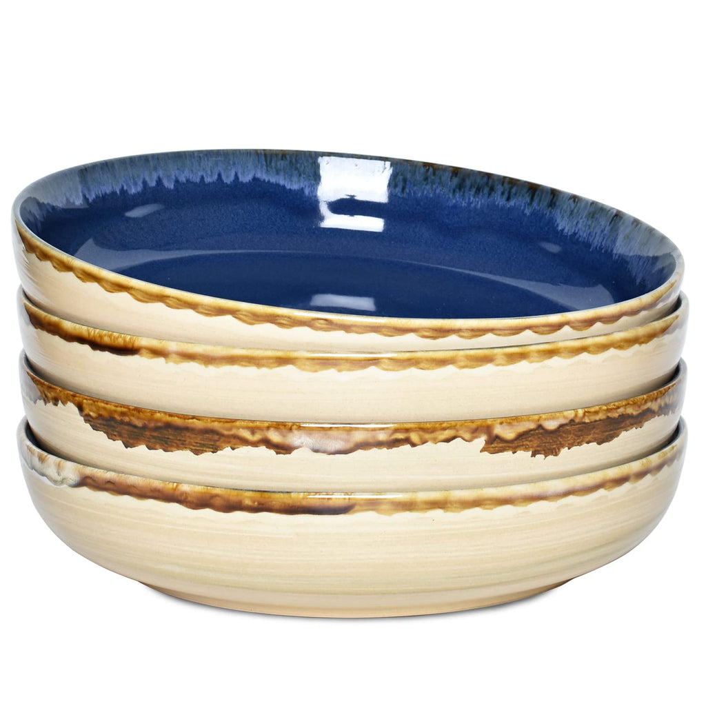 Large Stoneware Pasta Bowls, Set of 4, 40 Oz, Microwave and Dishwasher Safe K992512