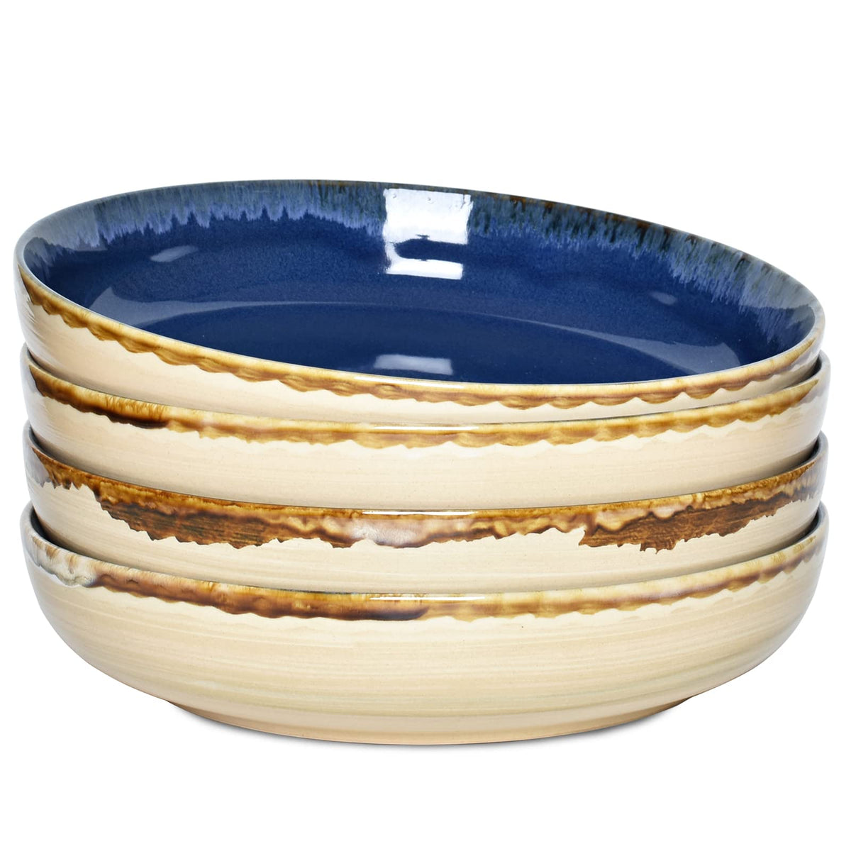 Large Stoneware Pasta Bowls, Set of 4, 40 Oz, Microwave and Dishwasher Safe K992512