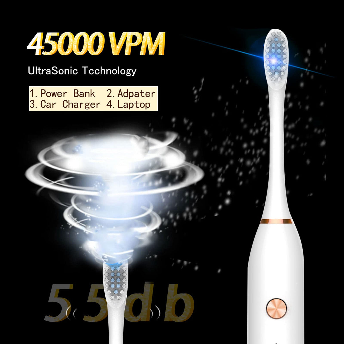 2 Pack Electric Toothbrush with 8 Brush Heads Black+White X2451
