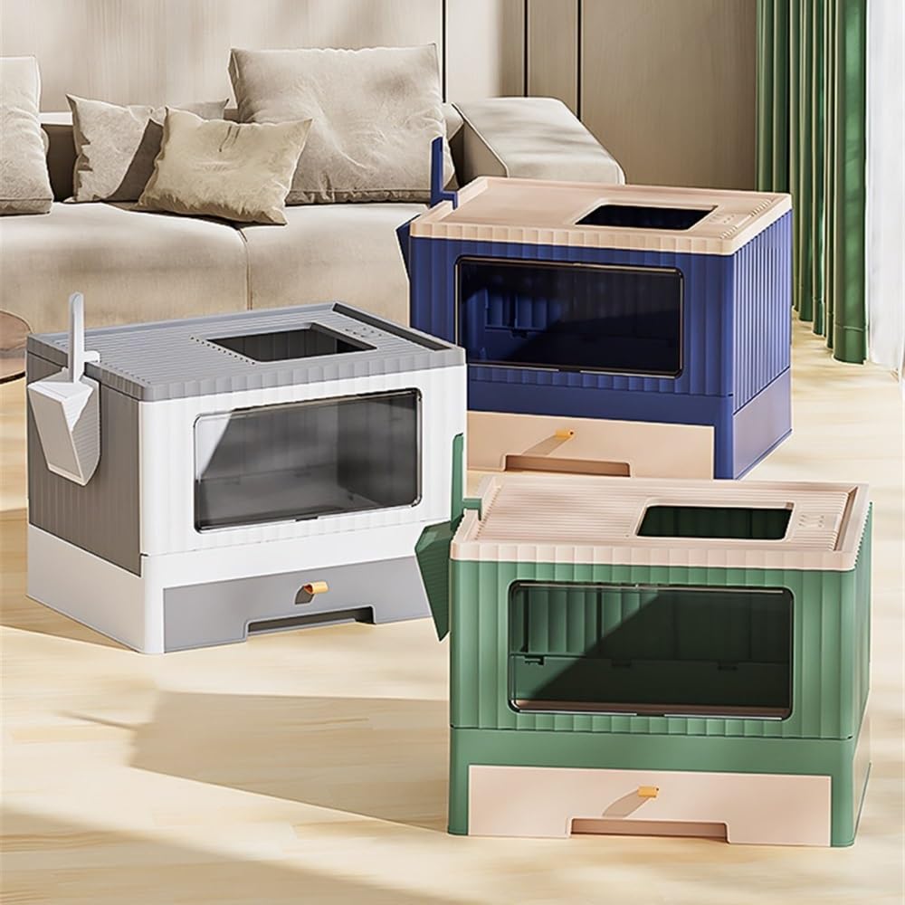 Foldable Enclosed Cat Litter Box with Lid & Scoop P3830