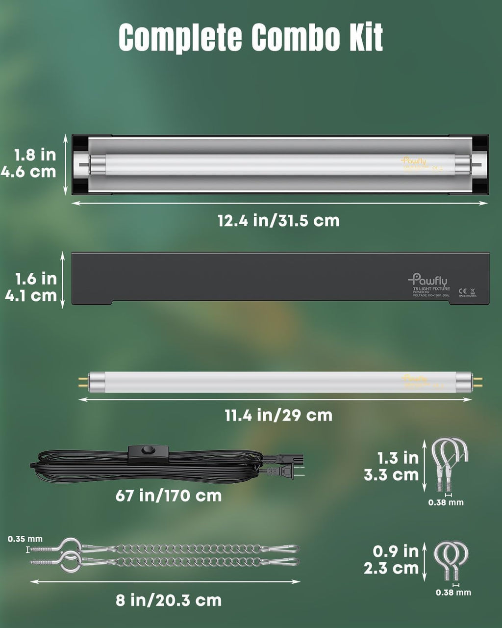 T5 Reptile Light Combo Kit with 2 UVB Tubes, 10.0 UVB Light Fixture, 12 inch K9324