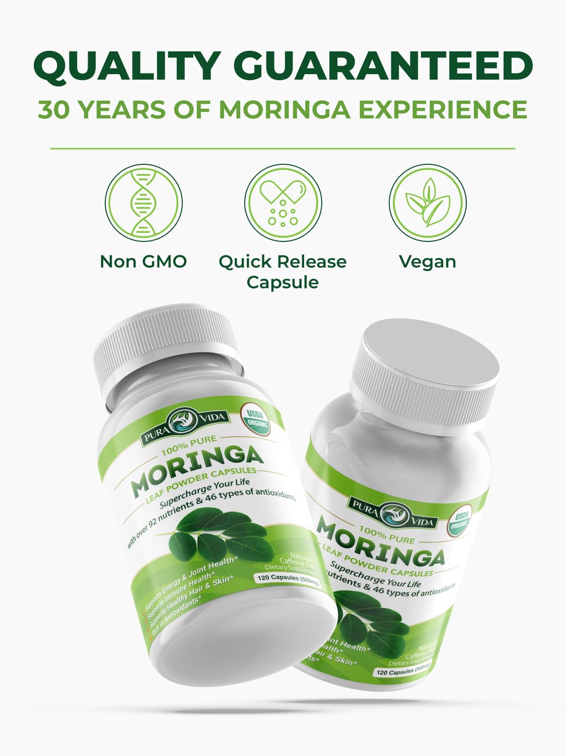Organic Moringa Capsules 500mg 120ct Pack of 2 B792