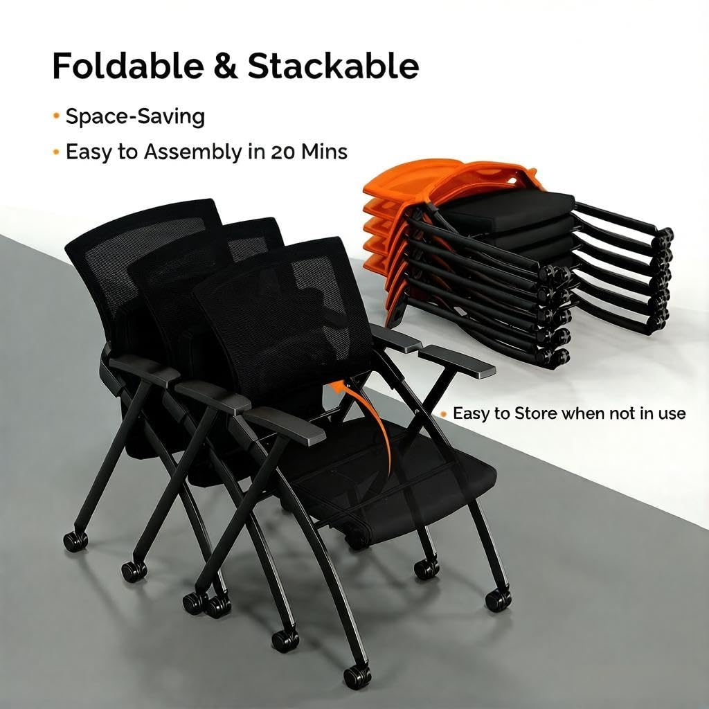 Black Stackable Folding Office Chair with Wheels Z85226