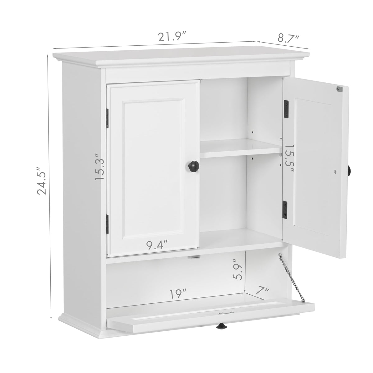 White Bathroom Wall Cabinet with Doors R87555