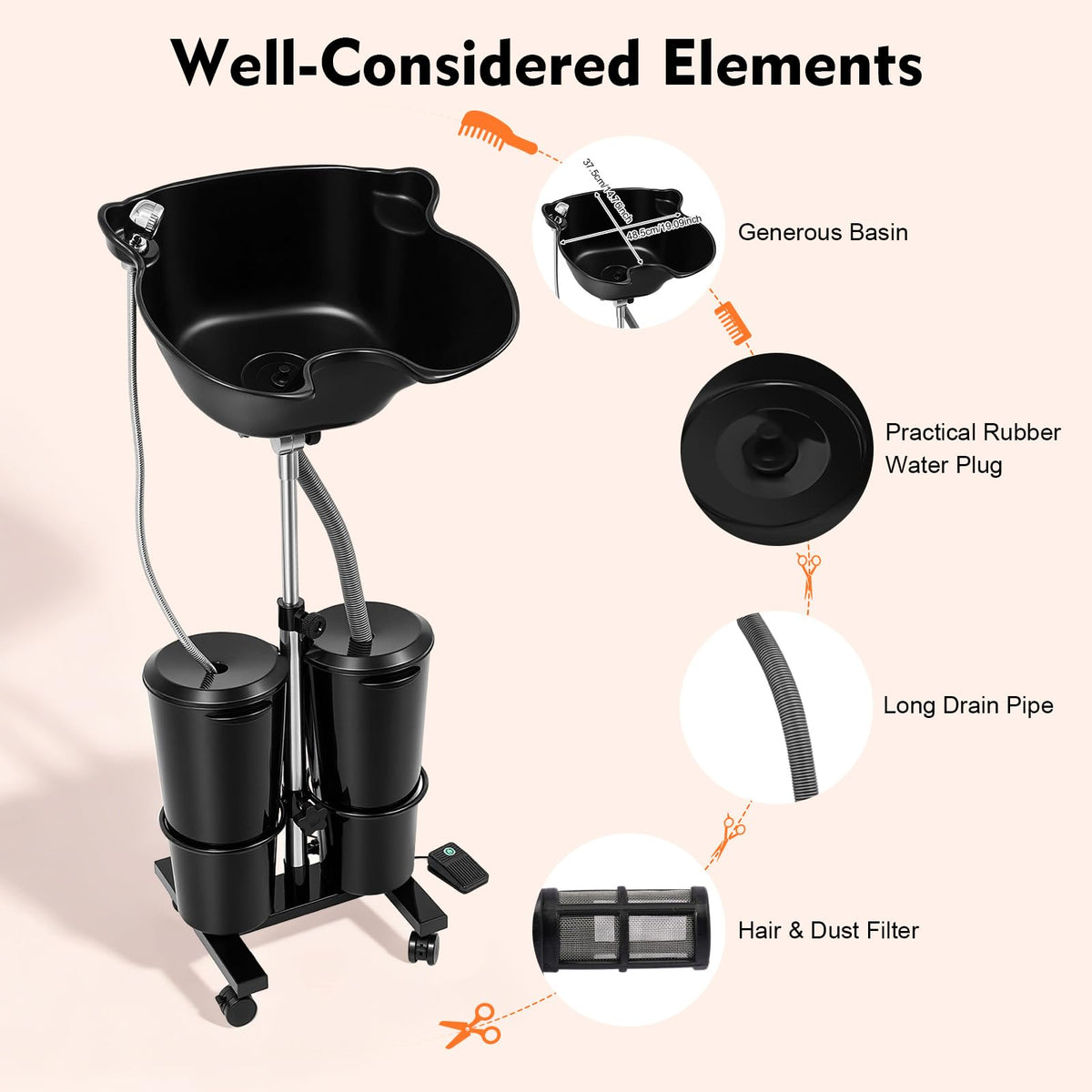 Portable Height Adjustable Shampoo Bowl with Electric Pump L131252
