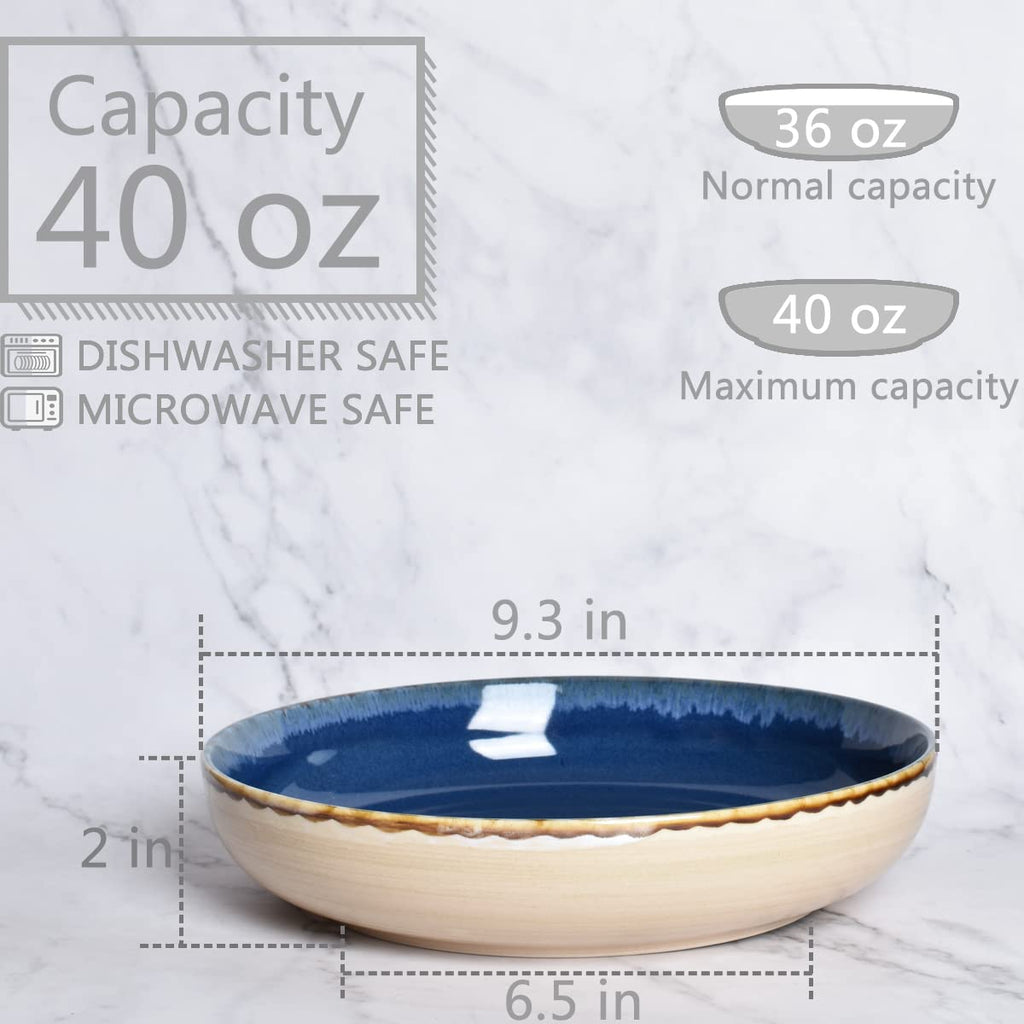 Large Stoneware Pasta Bowls, Set of 4, 40 Oz, Microwave and Dishwasher Safe K992512