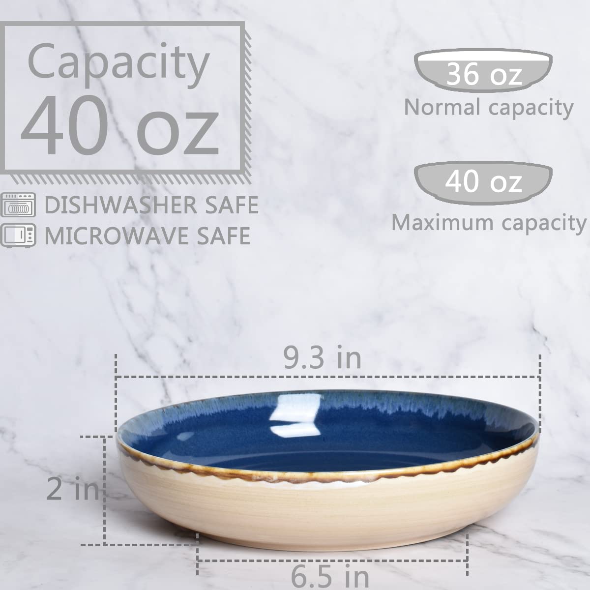 Large Stoneware Pasta Bowls, Set of 4, 40 Oz, Microwave and Dishwasher Safe K992512