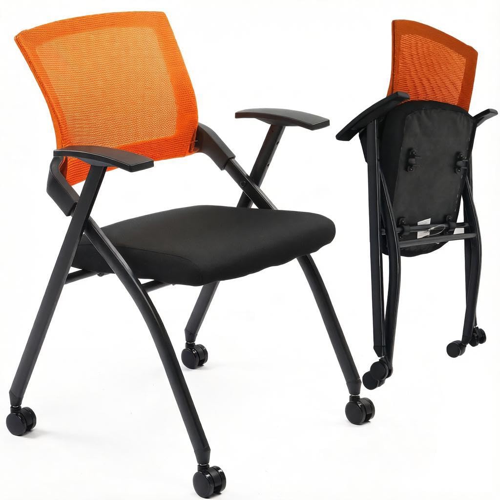 Black Stackable Folding Office Chair with Wheels Z85226