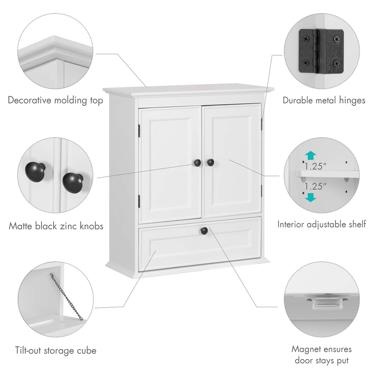 White Bathroom Wall Cabinet with Doors R87555