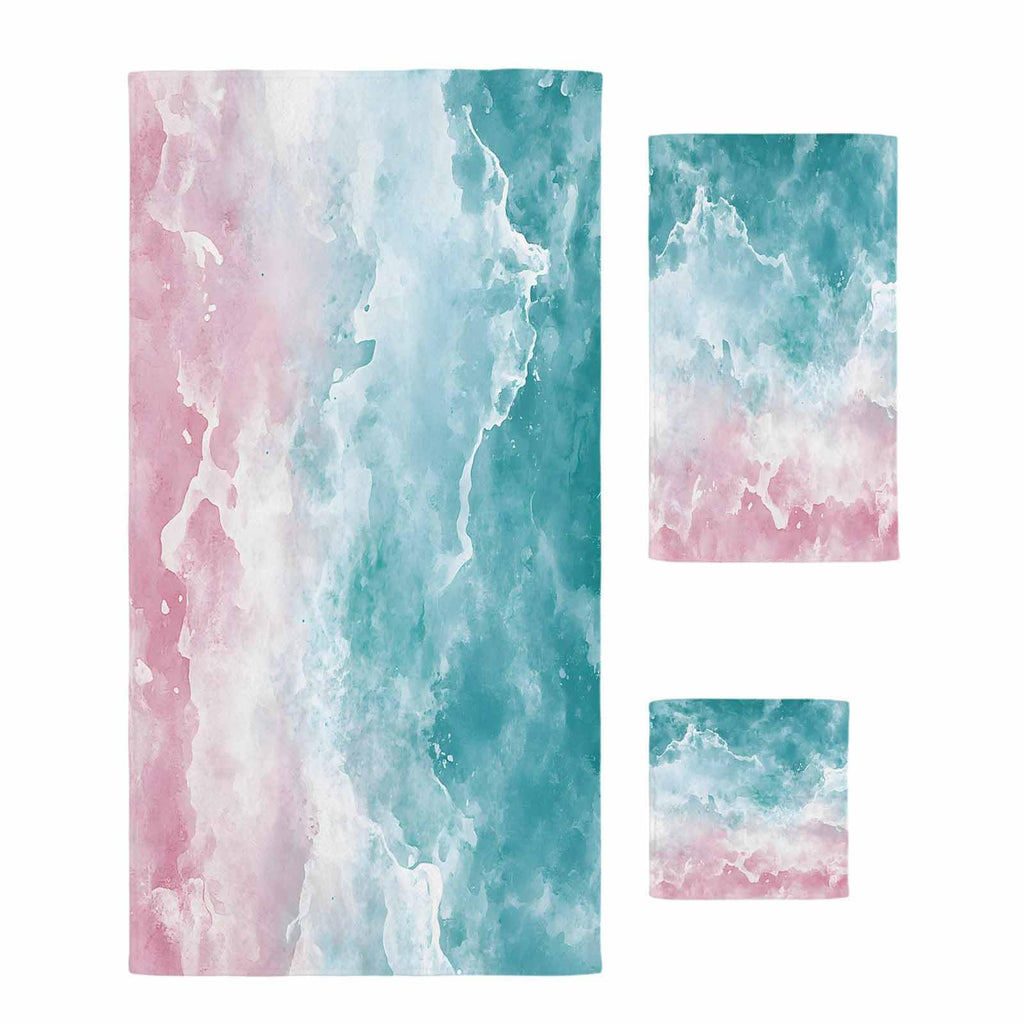 Teal Pink Gradient Cotton Towel Set 3 Pack U8823