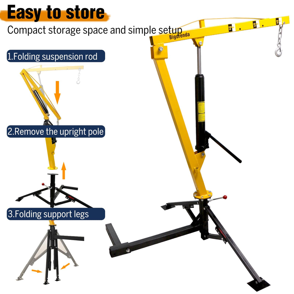1000lb Capacity Hydraulic 360° Swivel Truck Crane M94997