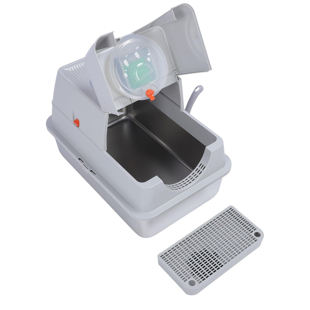 Enclosed Stainless Steel Litter Box with Flip Top Lid D829637