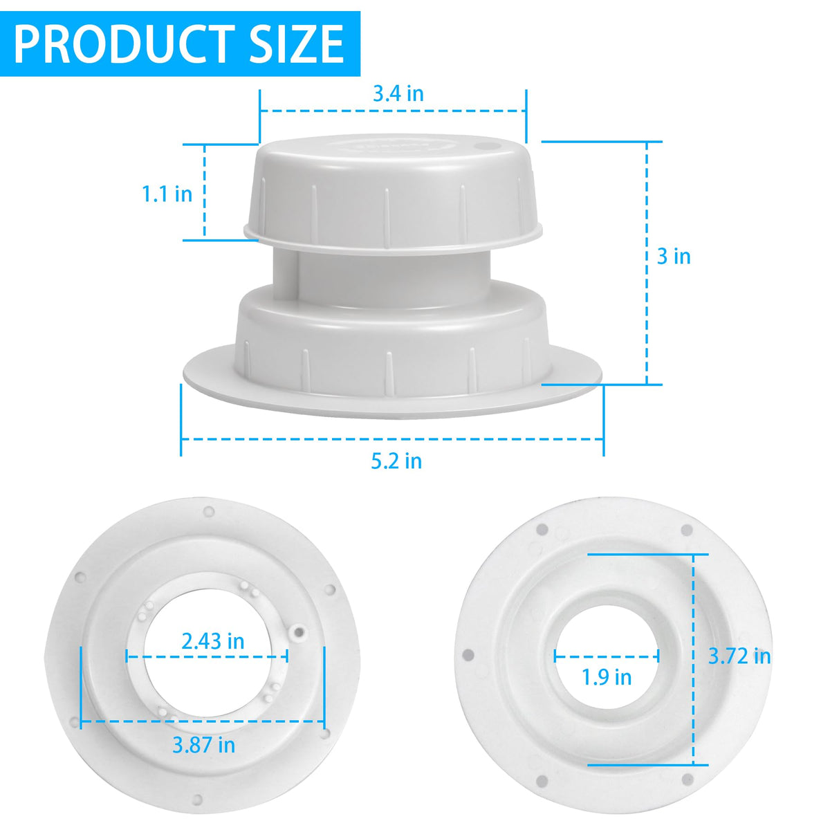 RV Plumbing Vent Cap Fits 1 to 2 3/8 Inch Pipe White 2 Pack C61829