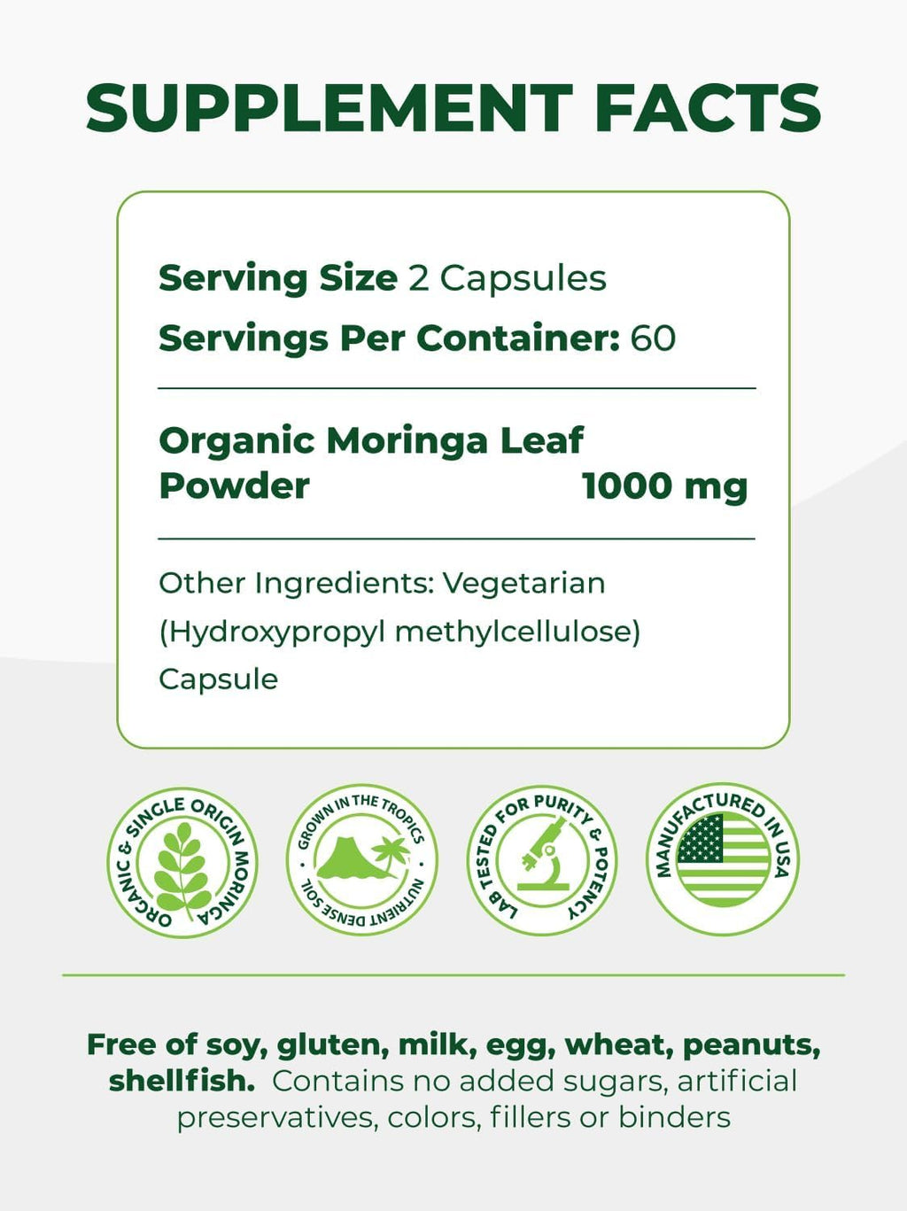 Organic Moringa Capsules 500mg 120ct Pack of 2 B792