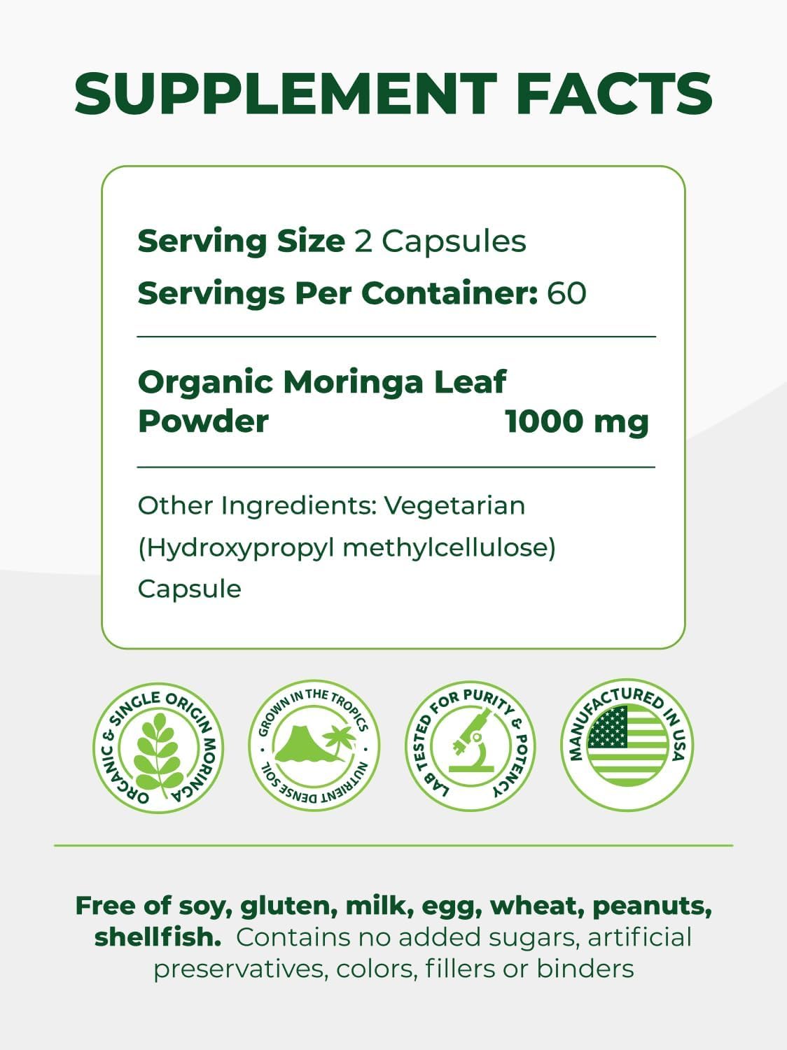 Organic Moringa Capsules 500mg 120ct Pack of 2 B792
