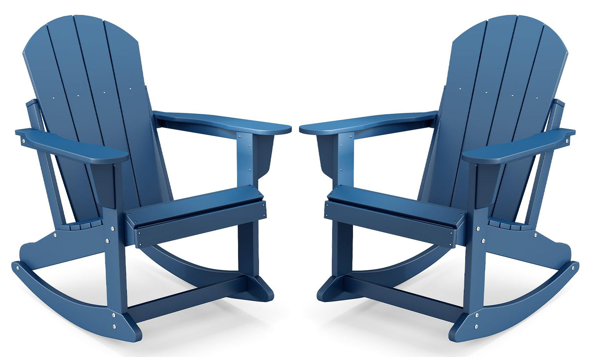 Blue HDPE Plastic Rocking Chairs Set of 2 G2321