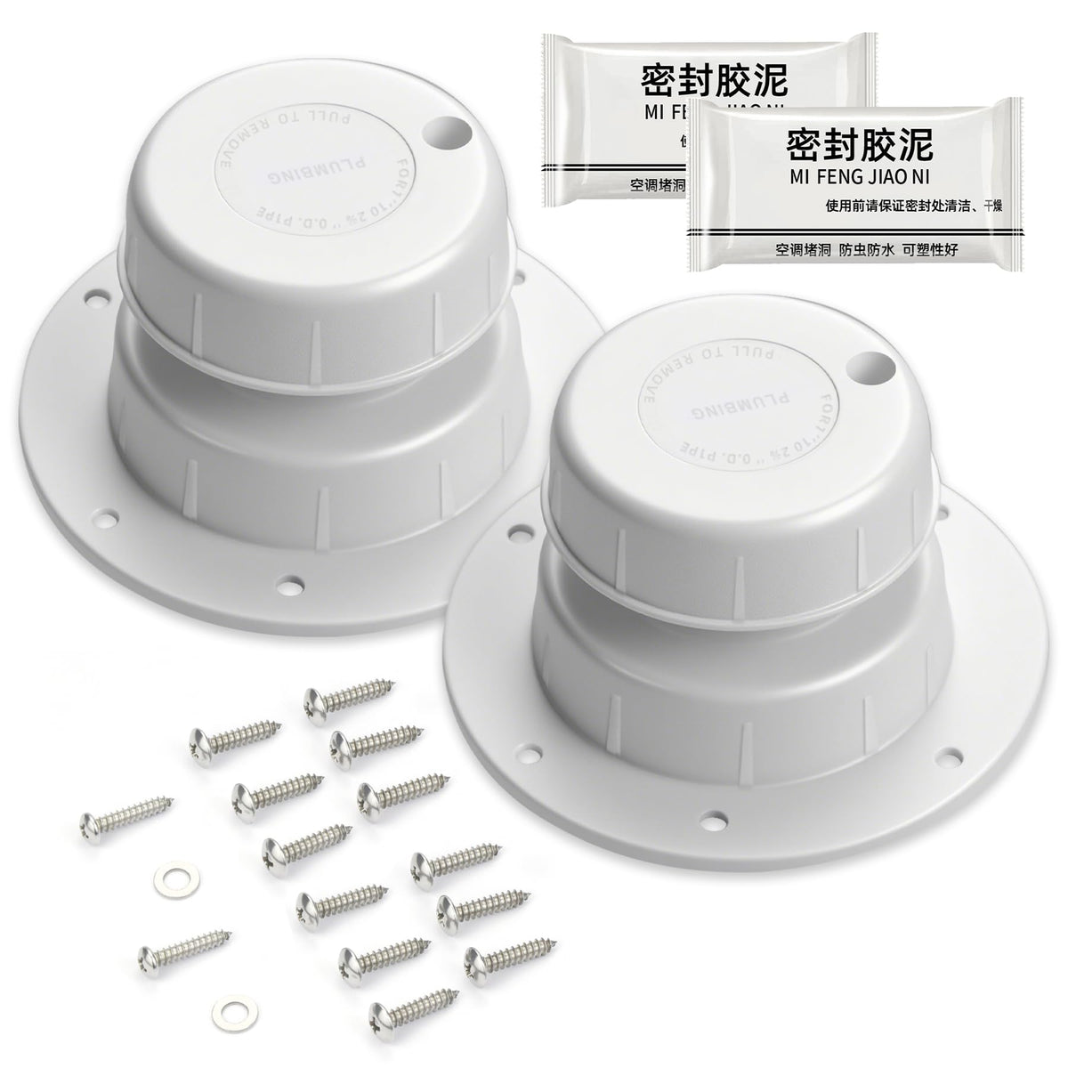 RV Plumbing Vent Cap Fits 1 to 2 3/8 Inch Pipe White 2 Pack C61829