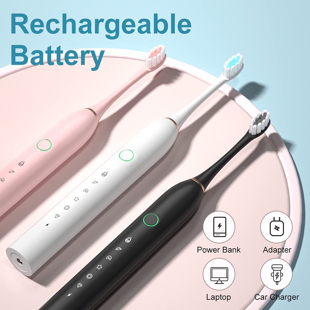 2 Pack Electric Toothbrush with 8 Brush Heads Black+White X2451