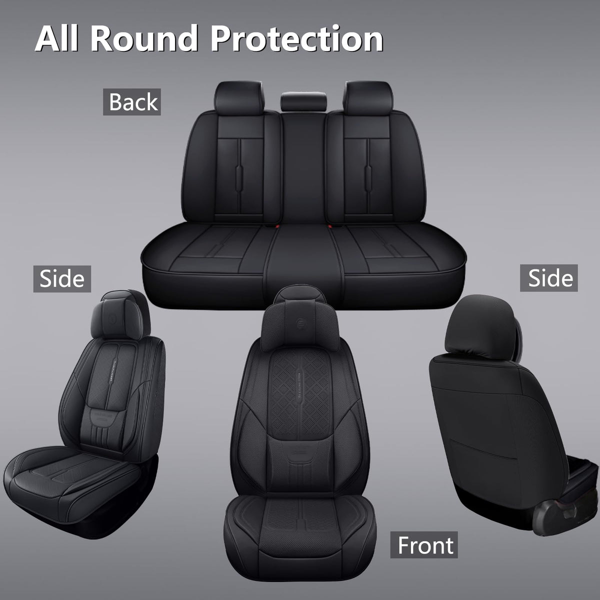 Black Leather 5-Seats Car Seat Covers J5765