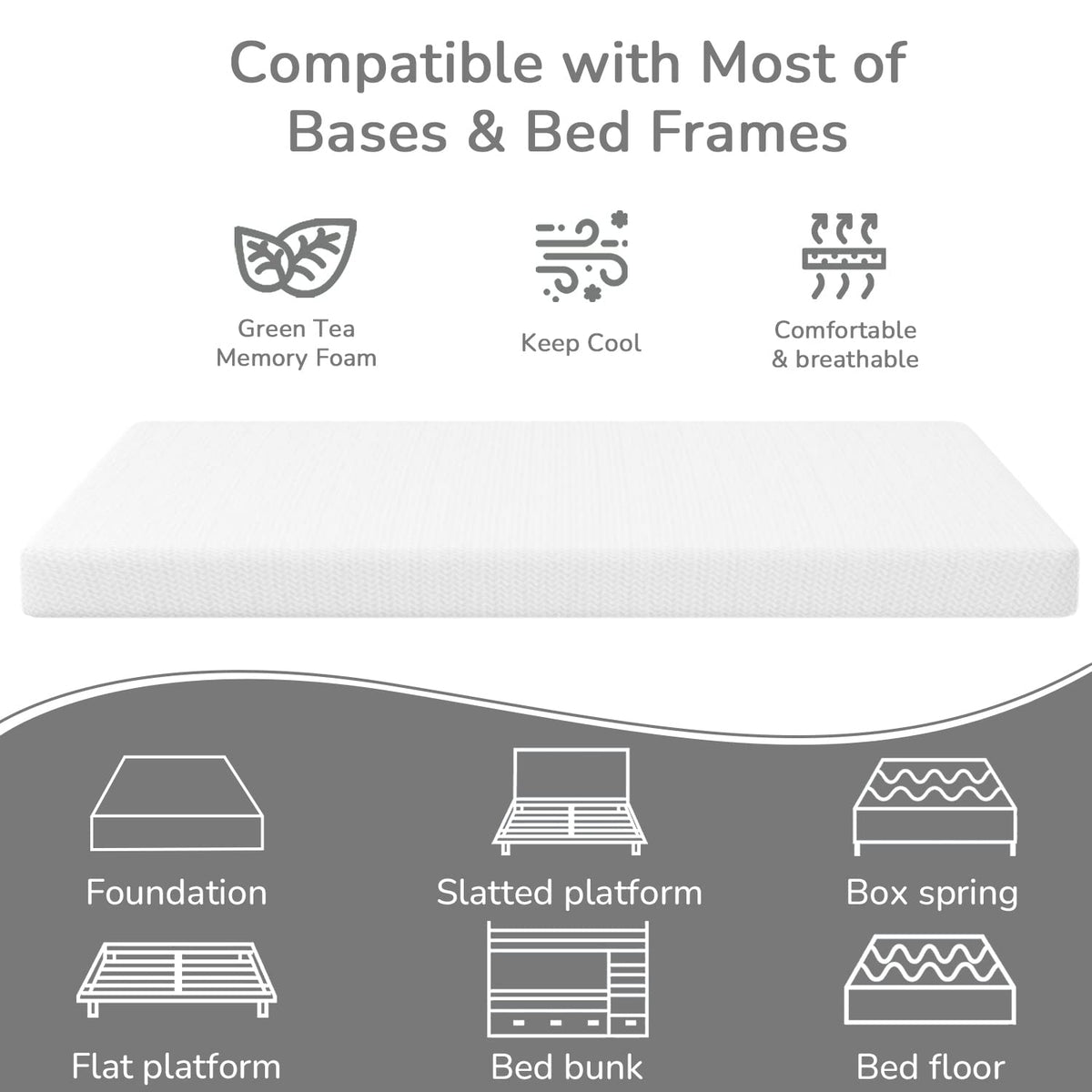 5 Inch Twin Mattress Green Tea Gel Memory Foam I56736