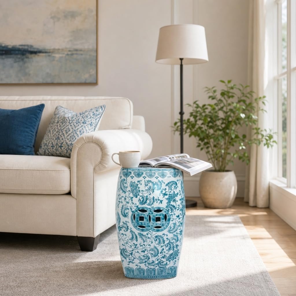 Teal Blue Ceramic Garden Stool T5922