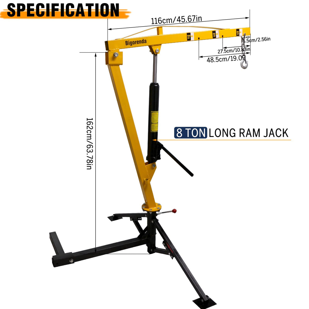 1000lb Capacity Hydraulic 360° Swivel Truck Crane M94997