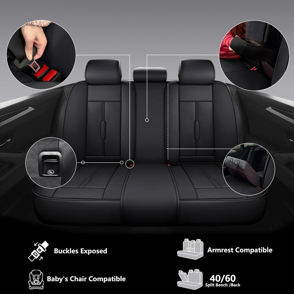 Black Leather 5-Seats Car Seat Covers J5765