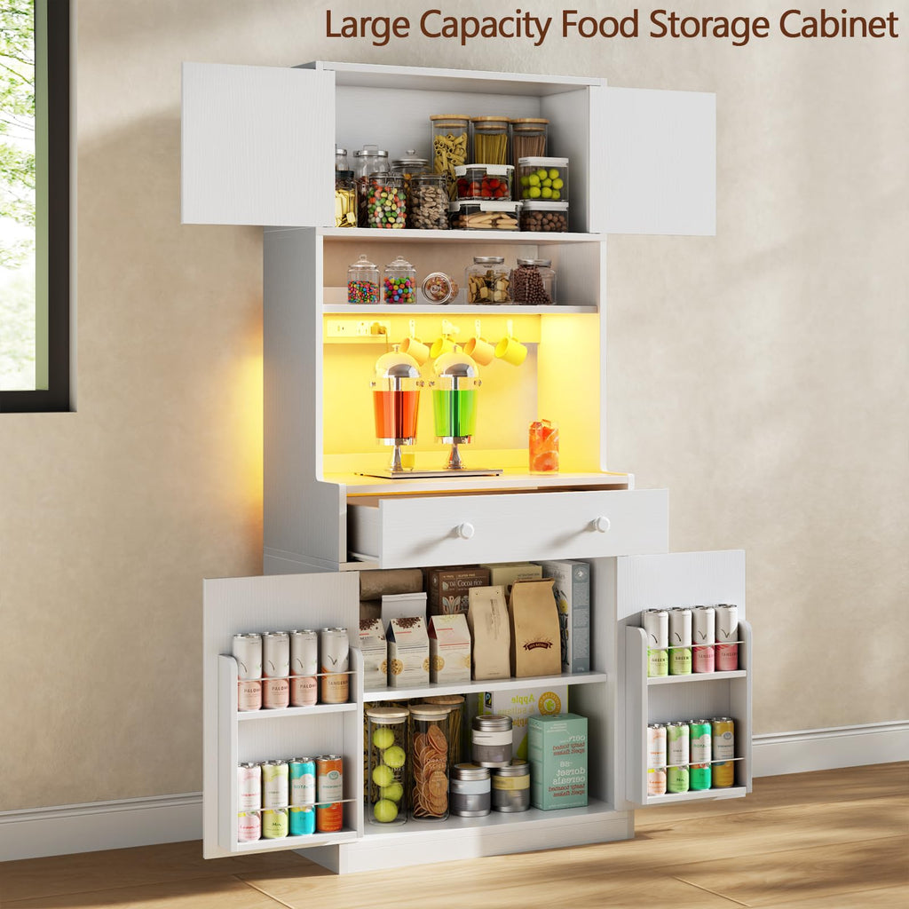 71" Tall White Kitchen Pantry Cabinet with Microwave Countertop H735