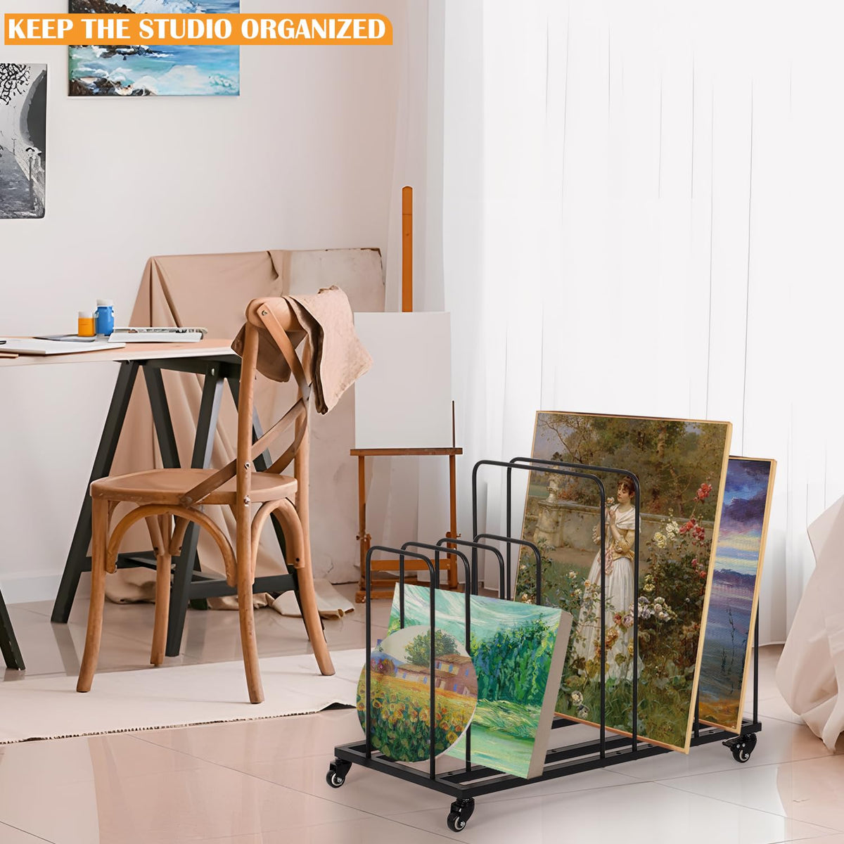 Art Canvas Storage Rack with Wheels R792