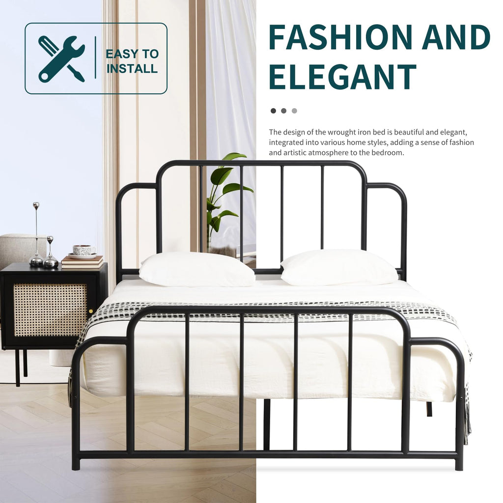 Black Full Size Metal Bed with Headboard and Footboard C66283