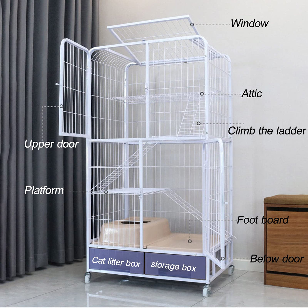 Heavy Duty Metal Cat Cage Dog Crate with Four Wheels N1339