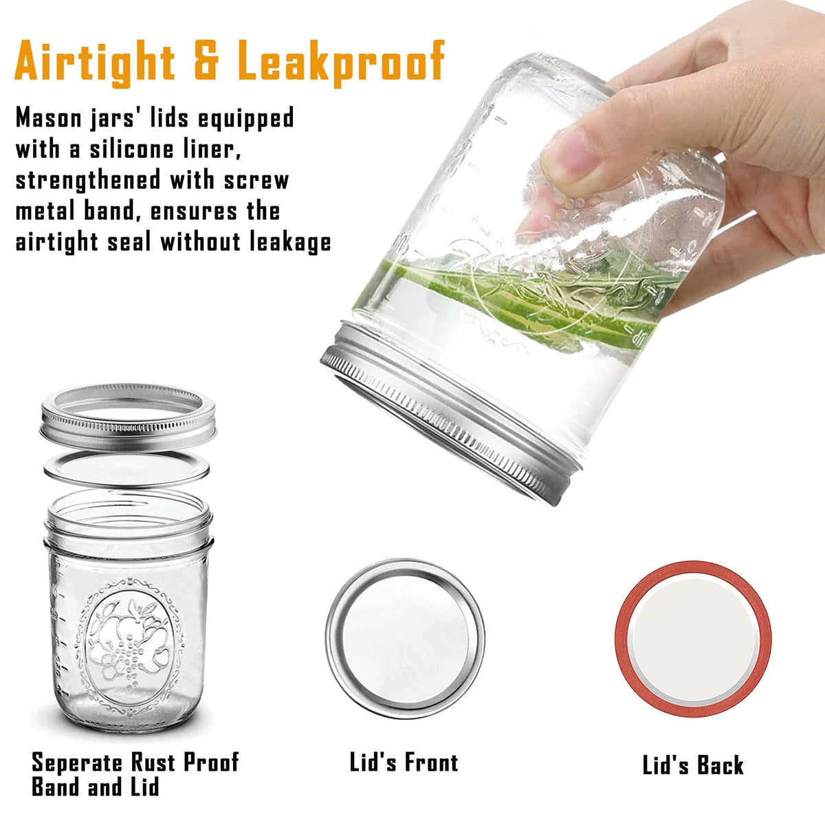 16 oz Wide Mouth Glass Mason Jars with Lids, 6 Pack N411755