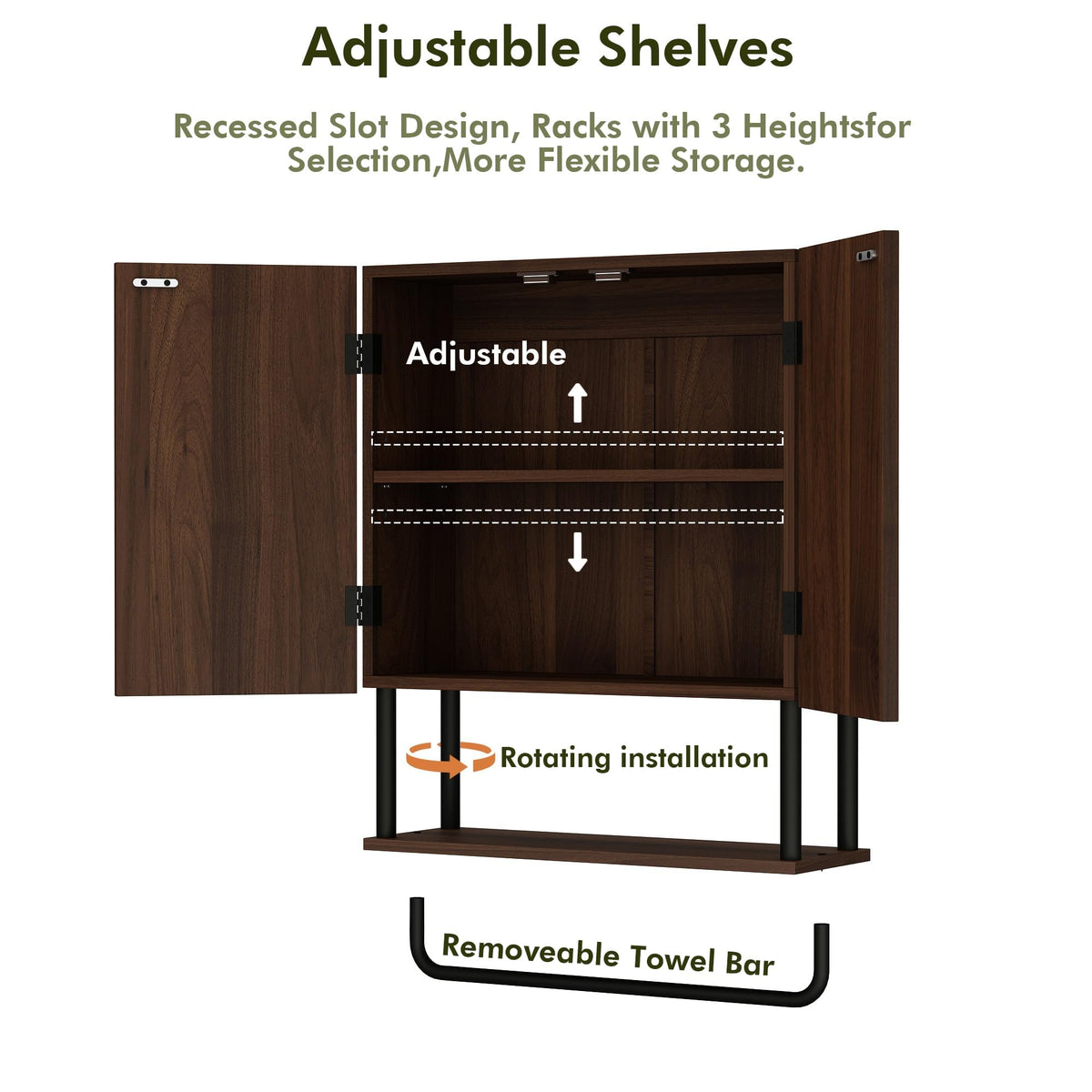Fluted 2 Doors 3-Tier Bathroom Wall Cabinet H227672