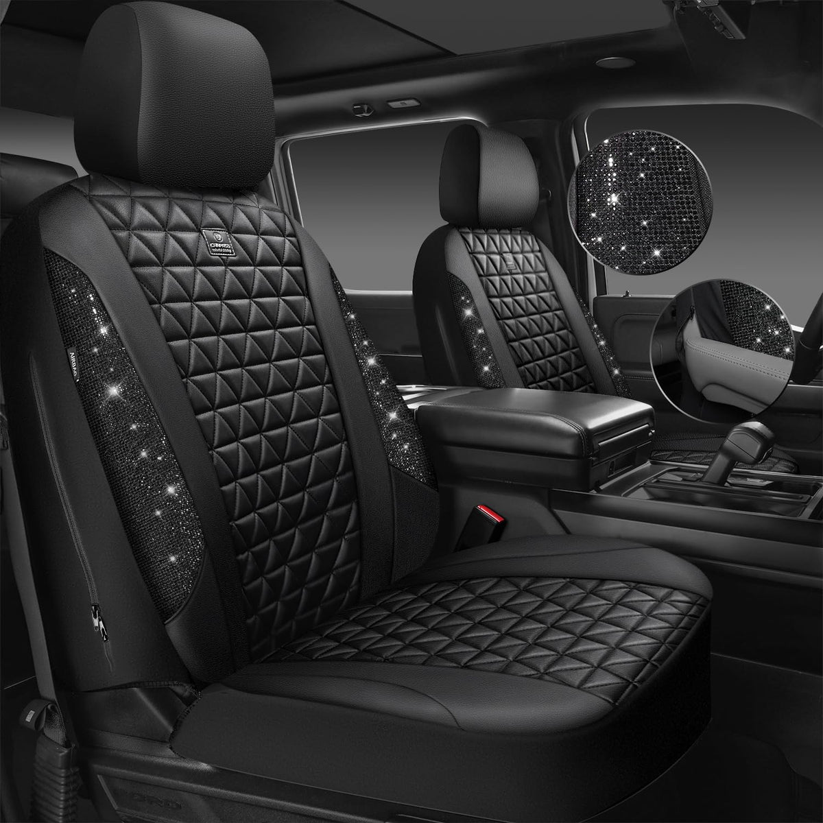 Black Leather Car Seat Covers Full Set W4046