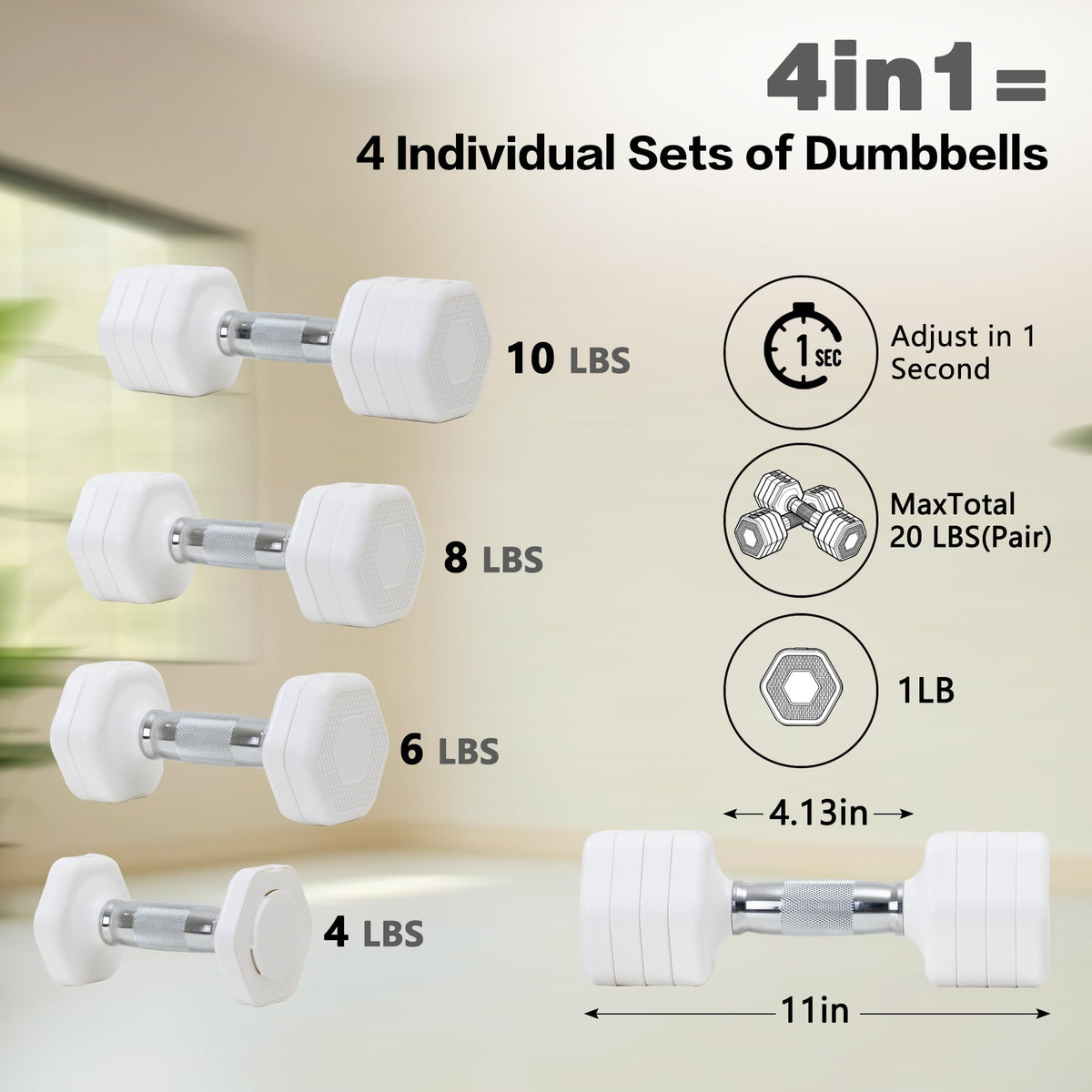 Adjustable Dumbbell Set of 2 Total 20 Lbs H654909
