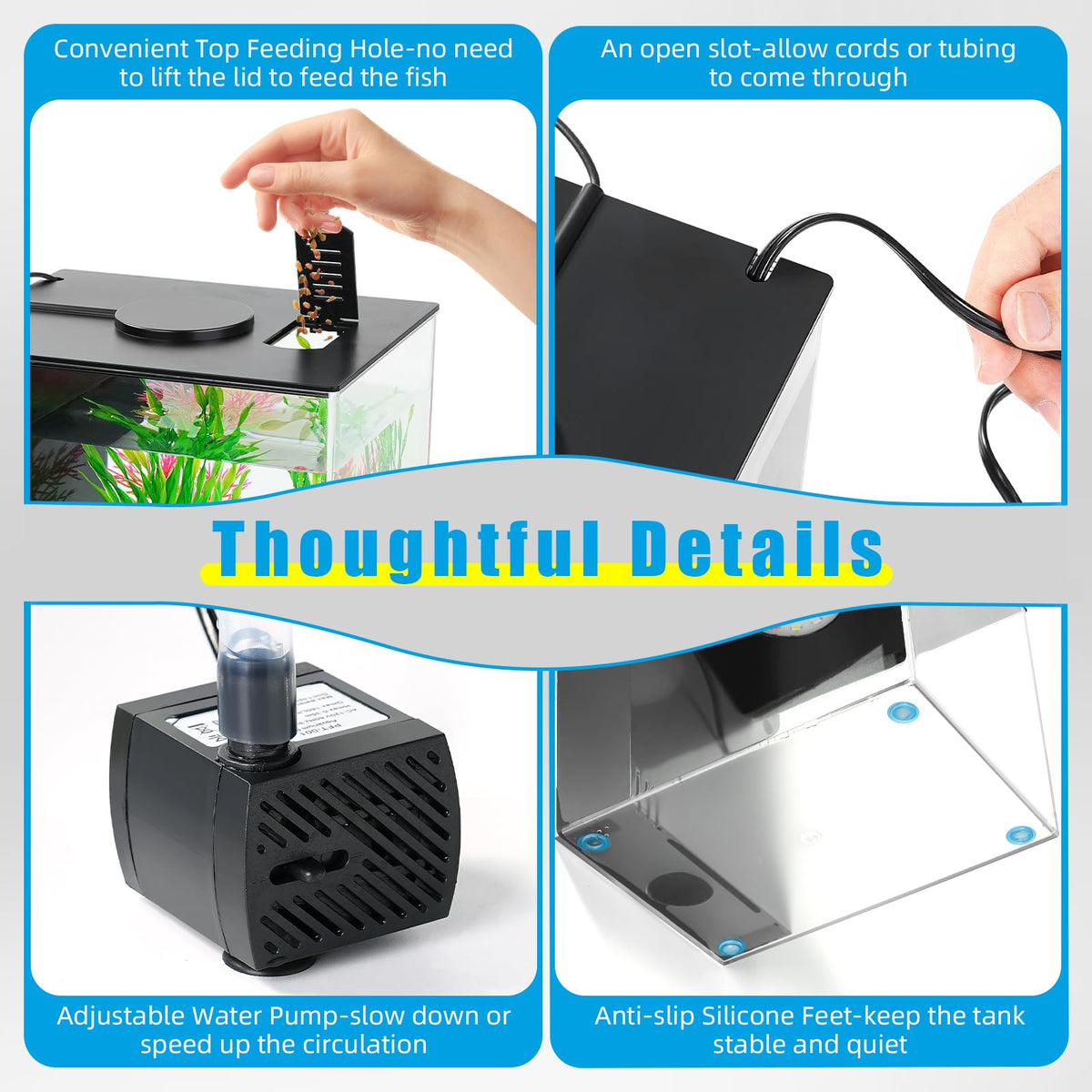 1 Gallon Betta Fish Tank with LED Light and Water Filter Pump Q19135