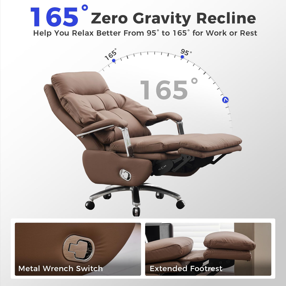 Brown PU Leather Recliner Chair with Footrest 400LBS C8127