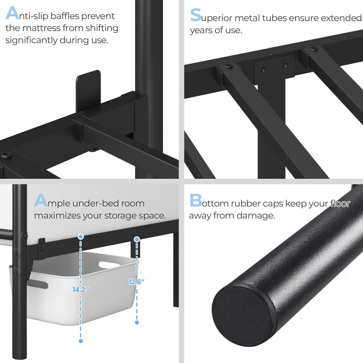 Black Full Metal Platform Bed Frame with Headboard S594949