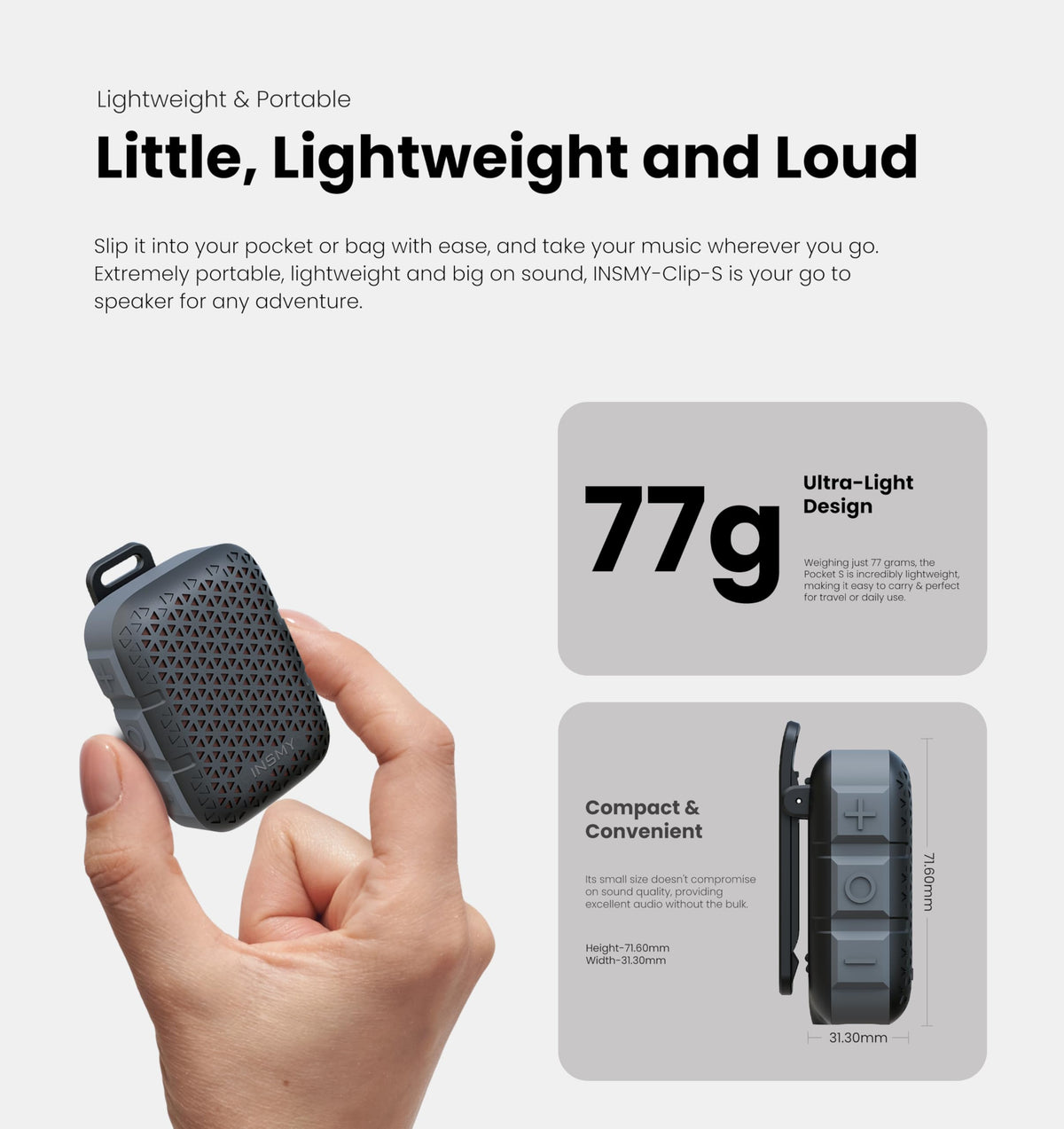 Wearable Bluetooth Speakers IP67 Waterproof Clip On Small Speaker J8150