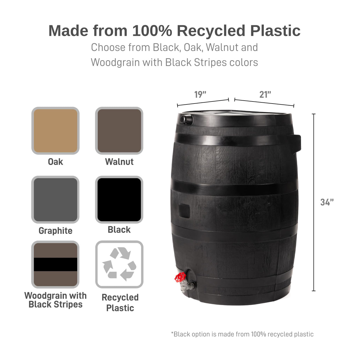 50-Gallon Recycled Plastic Rain Barrel C516014