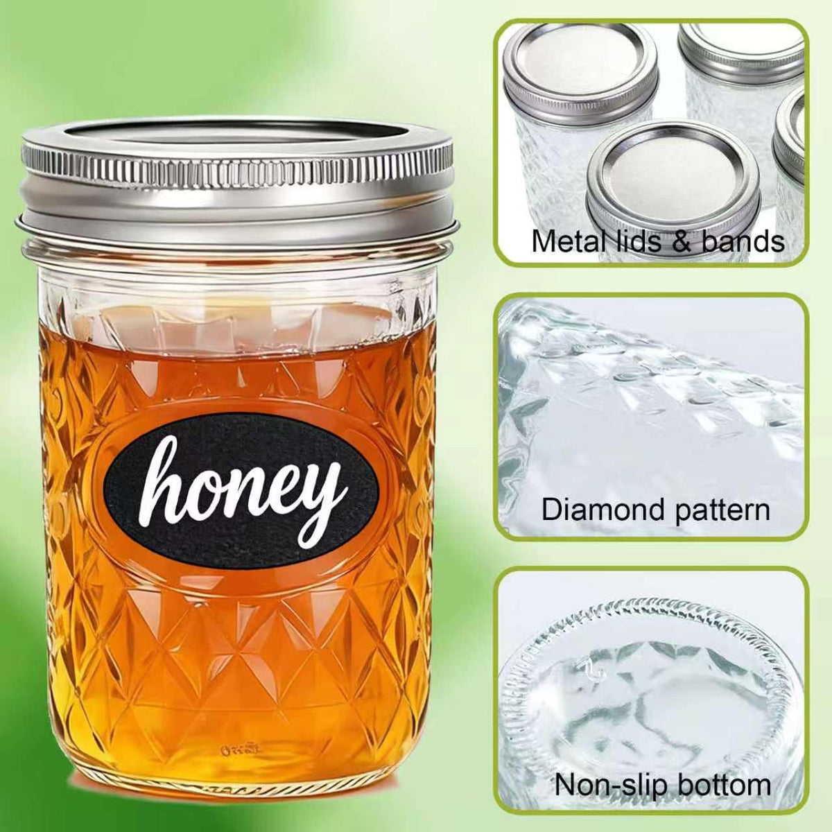 12 Pack Glass Mason Jars with Lids 16 oz & 8 oz D764