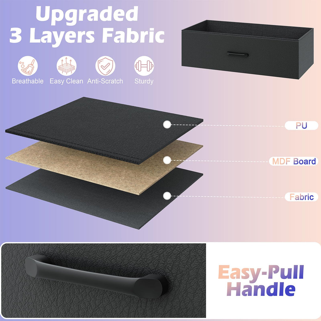 Black 6 Drawer Fabric Dresser S726