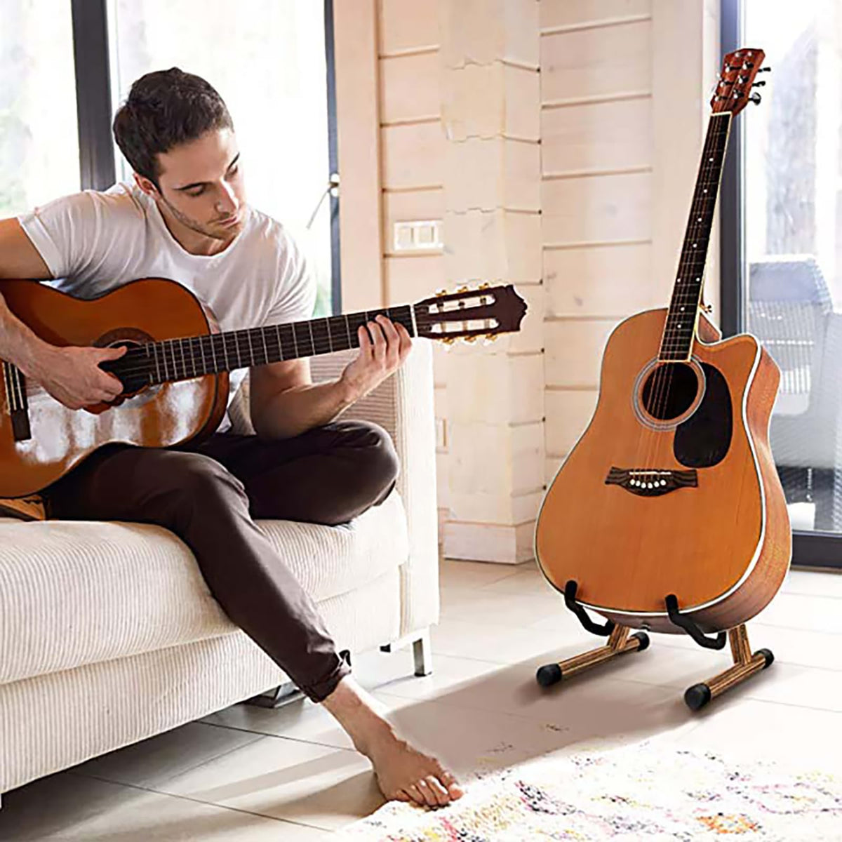 Folding Wood Acoustic Guitar Stand with Padding K70333